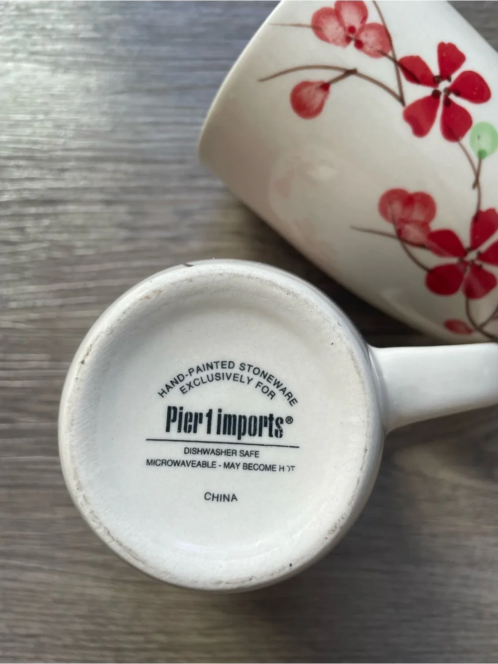 Pier 1 Imports 2pc Coffee Cup Mug Set Red Floral Hand Painted